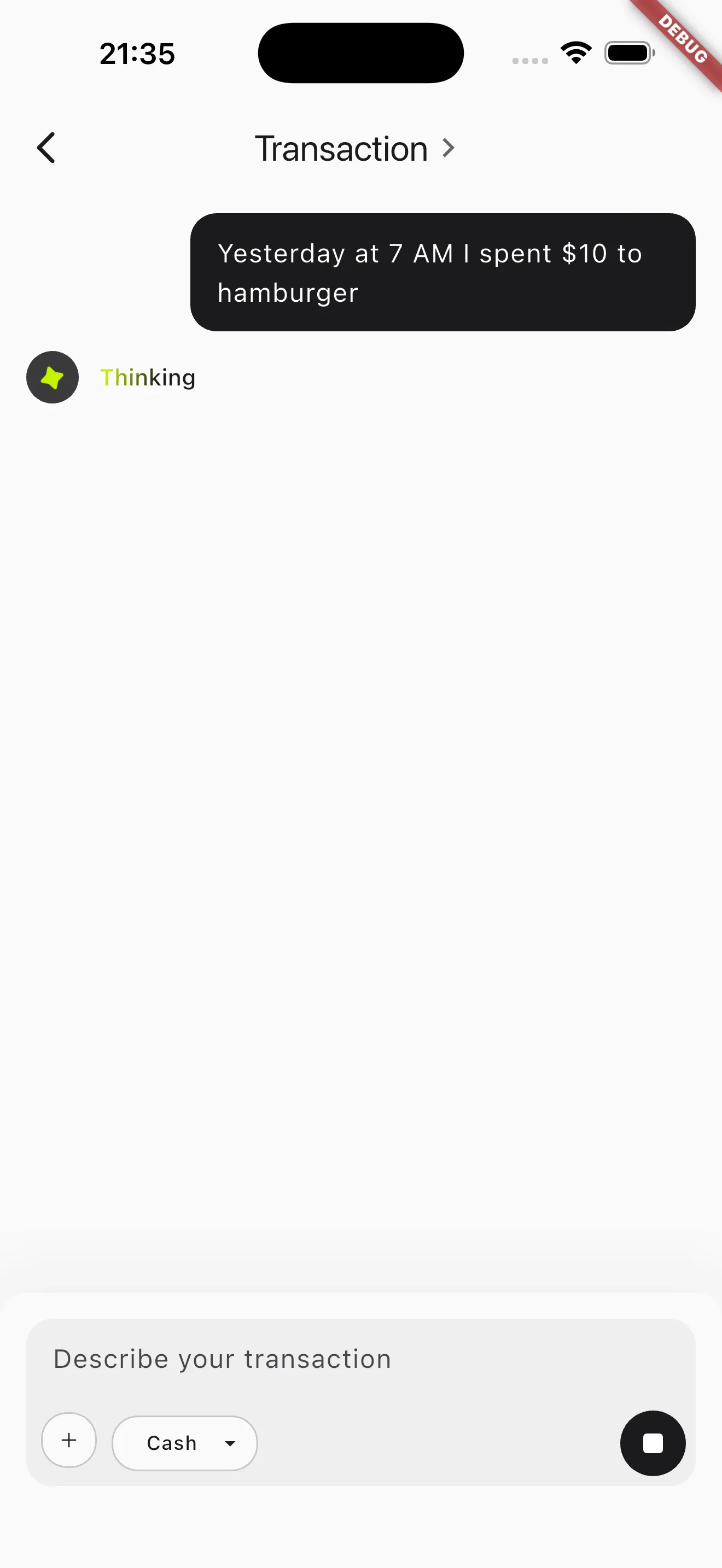 FeliCash AI assistant turning a typed sentence into a transaction
